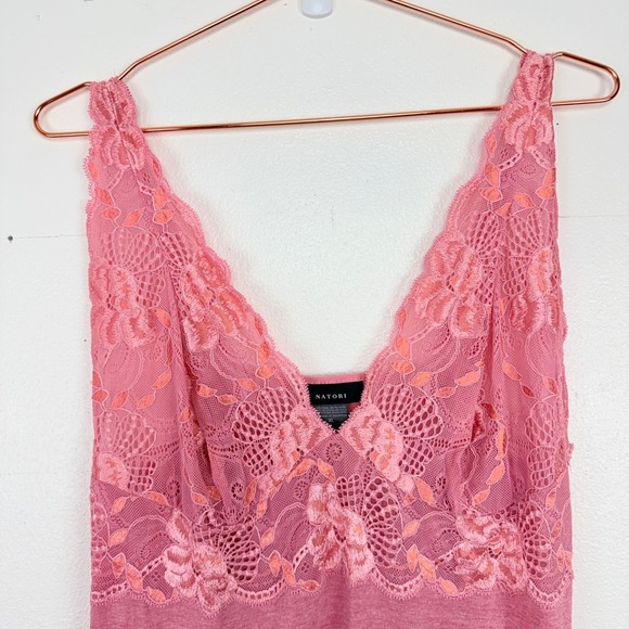 Natori Zen Floral Lace Trim Chemise Nightgown Size XL Pink Cotton Modal Midi - Picture 5 of 14